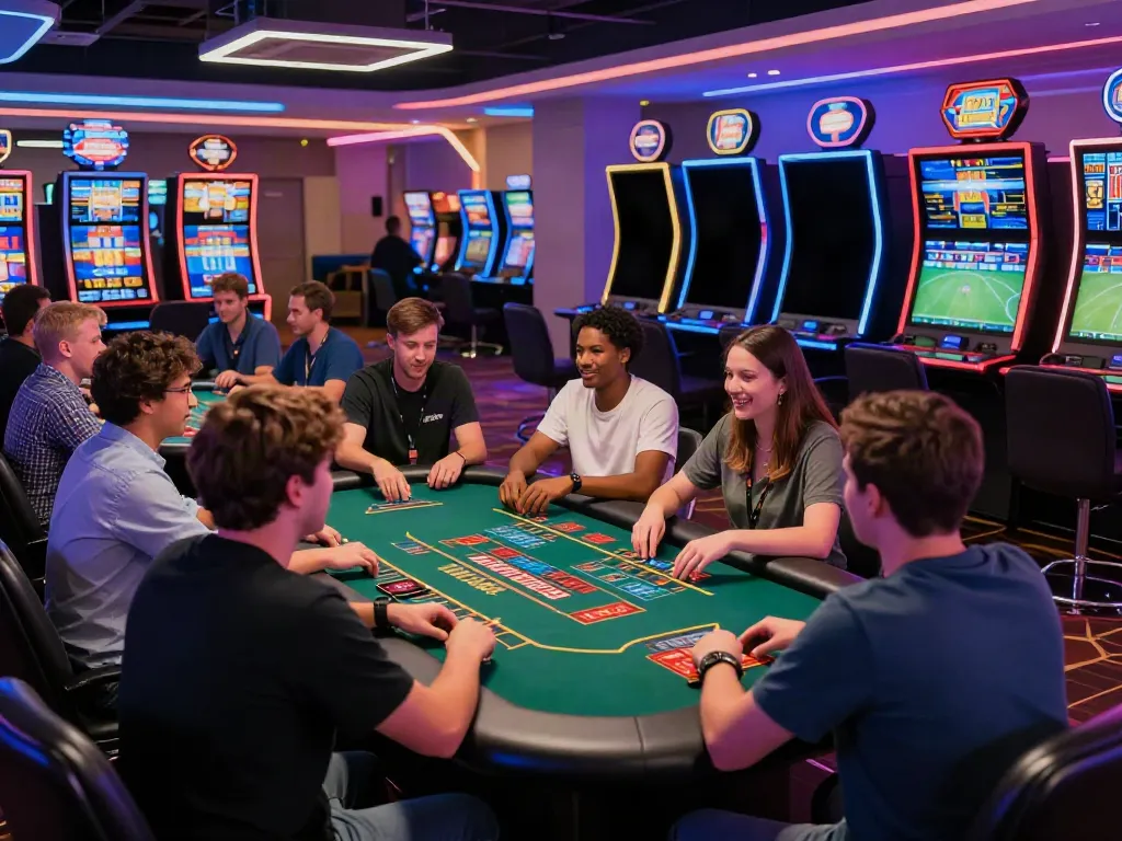 Exciting gaming atmosphere at RED88 online casino, showcasing diverse players and vibrant gaming options.