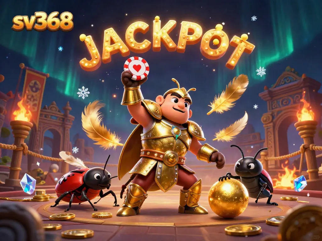 Experience thrilling wins at sv368 illustrated through a dynamic cartoon scene with vibrant casino elements.