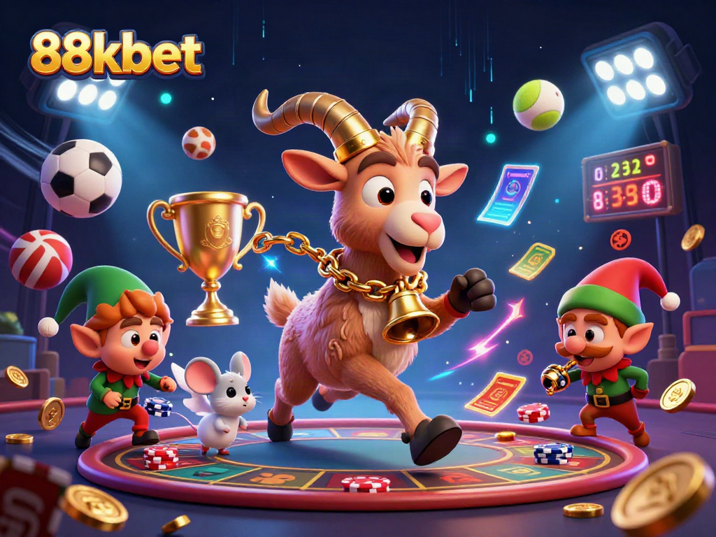 Join 88kbet for an exciting gaming experience with festive characters and dynamic sports elements.