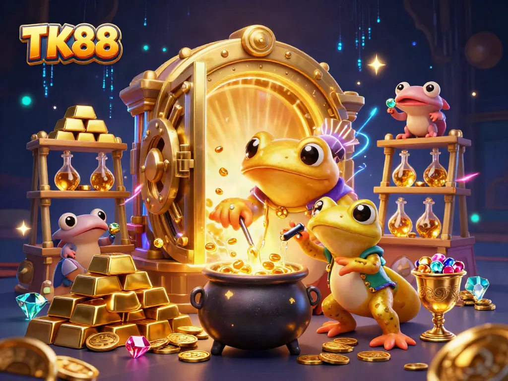 Engage with the enchanting TK88 casino scene depicted in a dynamic alchemist's laboratory.
