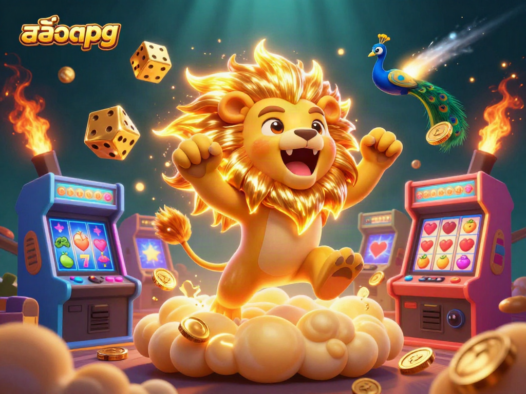 Engage in thrilling สล็อตpg slot action with a 3D lion and vibrant casino themes.
