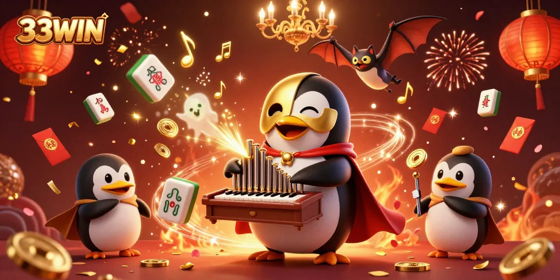 Experience vibrant casino action with 33WIN as a penguin plays an organ shooting coins.