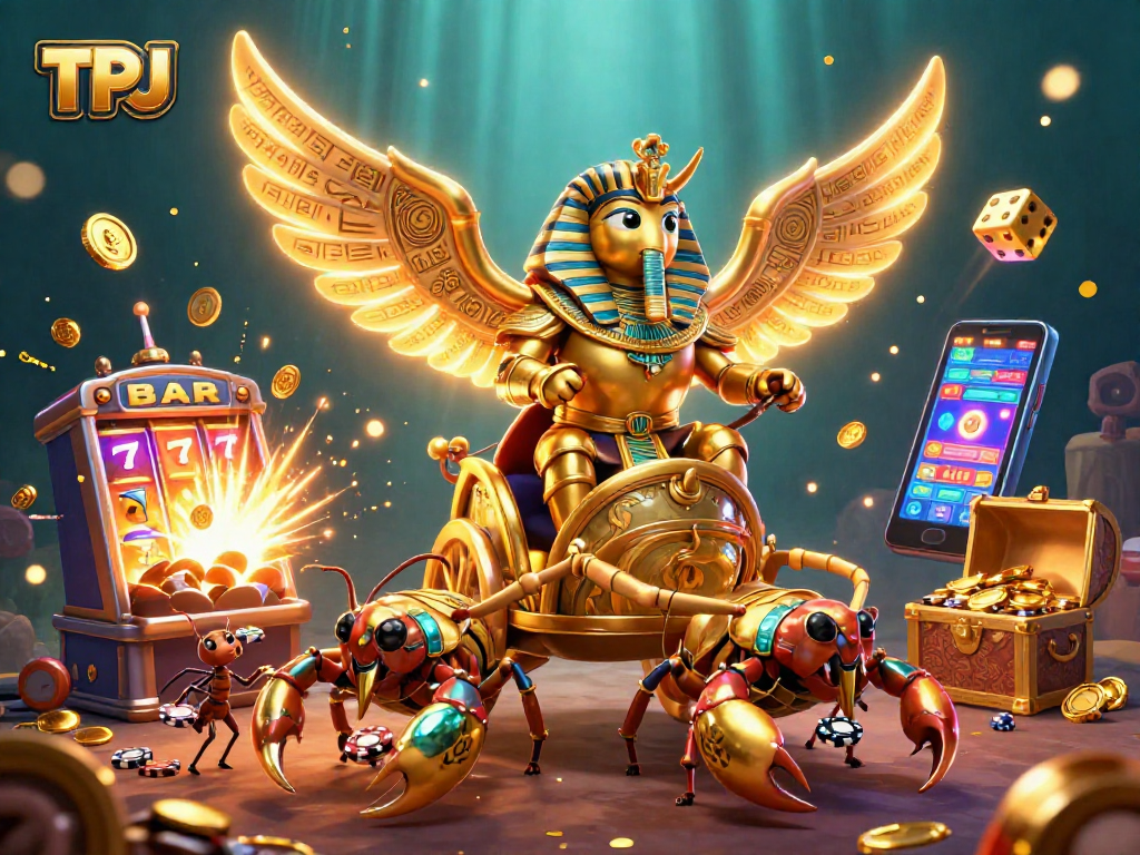 TPJ promotional image showcasing a vibrant casino scene with golden elements and slot machines.