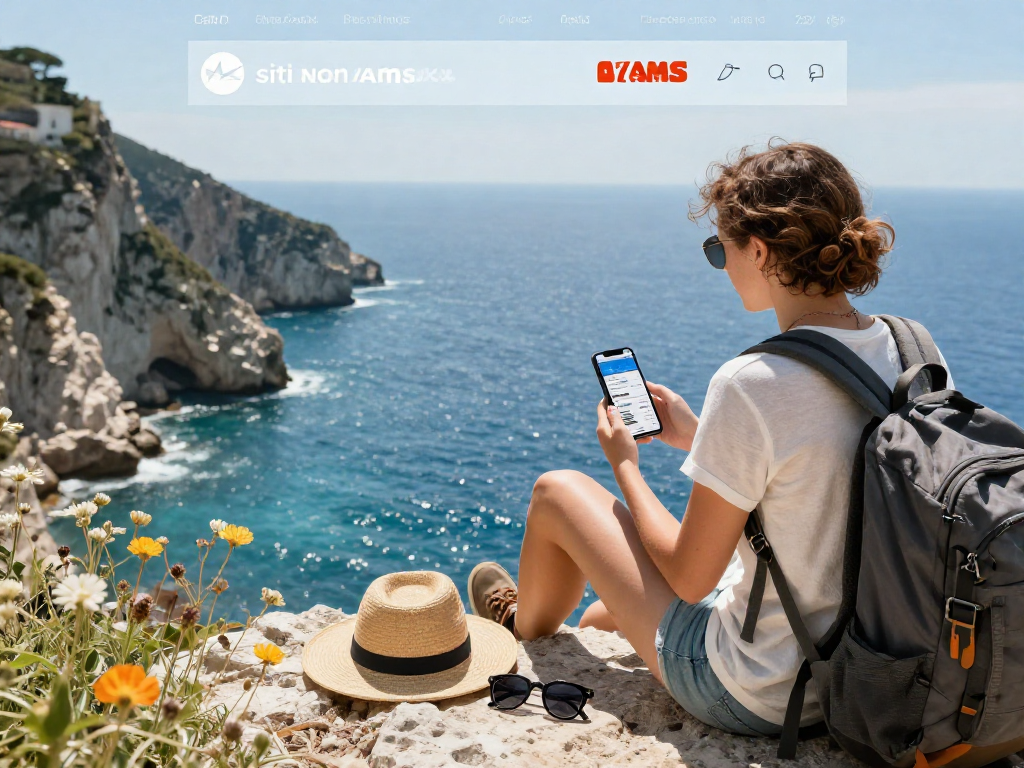 Vista della costa italiana con viaggiatore esplorando siti non AAMS al sole.
