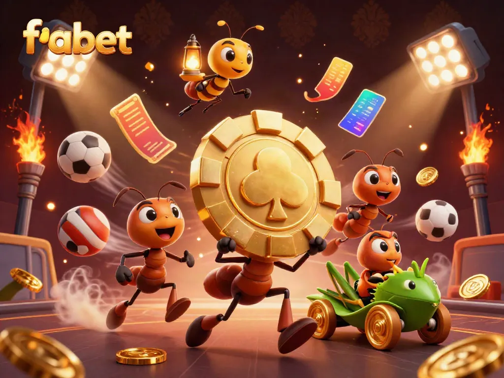 Experience fabet's thrilling heist with animated ants and dynamic casino elements in an engaging scene.