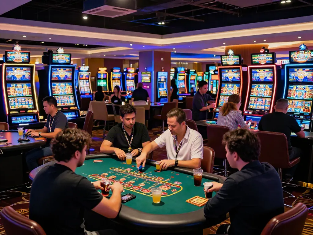 Players enjoying Casino En Ligne games in a vibrant casino atmosphere with engaging table games and slot machines.
