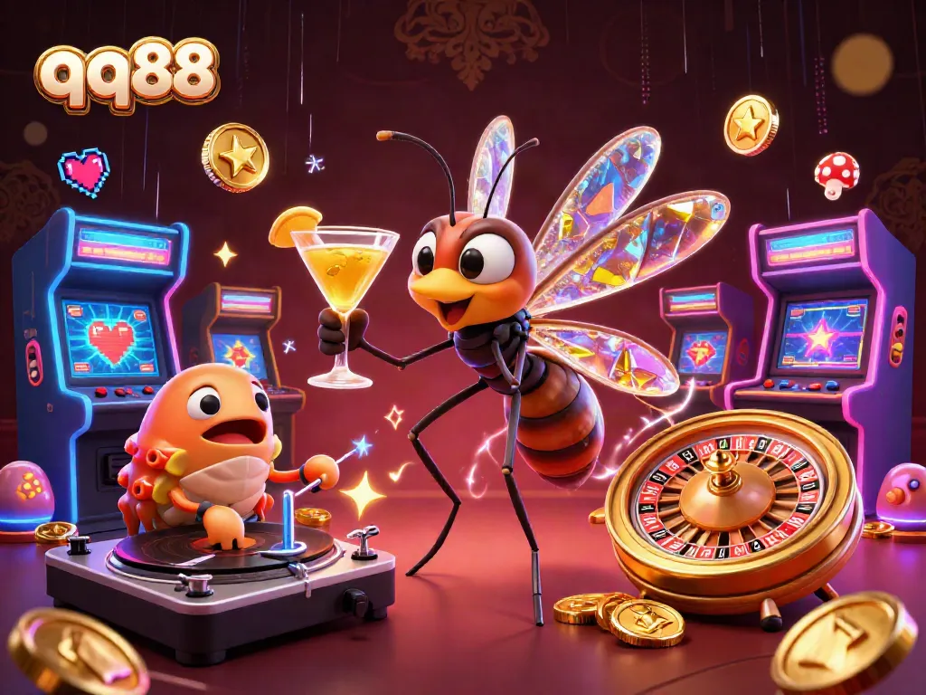 Experience exciting gameplay with qq88 at the casino, featuring unique characters and vibrant arcade elements.