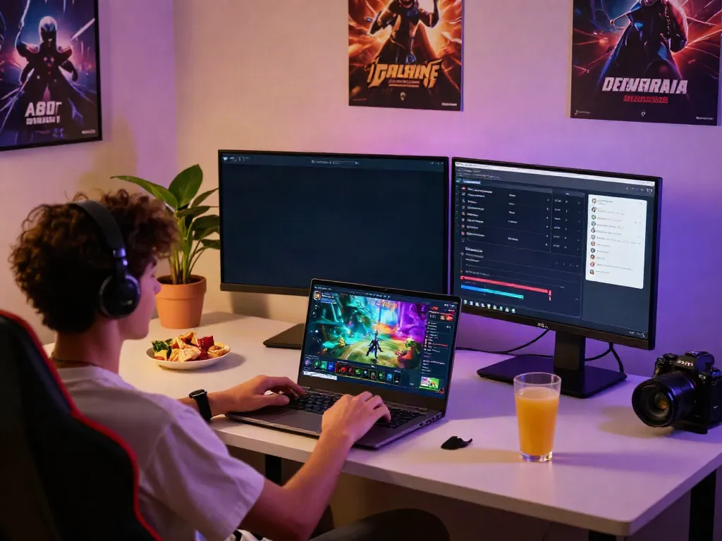 A80 gaming platform user enjoying an immersive experience on a laptop with colorful graphics and interactive elements.