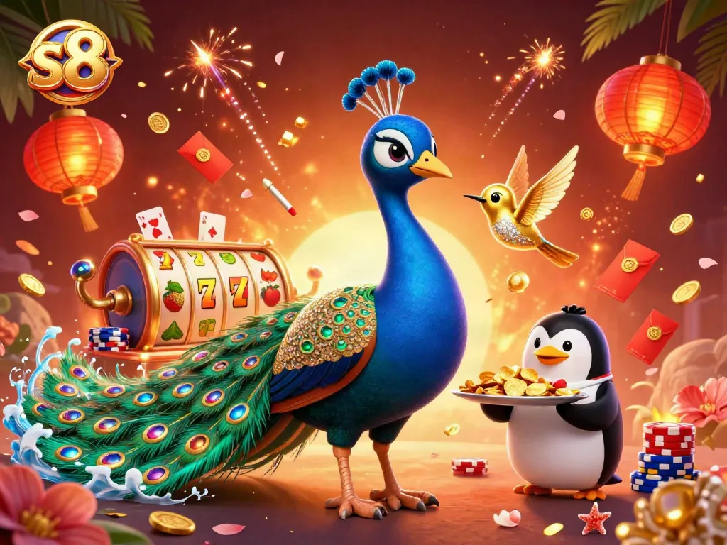Experience the excitement at s8 with vibrant 3D characters amidst dynamic casino action.