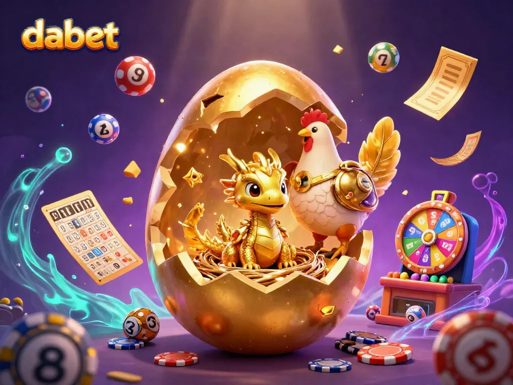 Experience the dabet adventure with a golden dragon, poker chips, and vibrant game elements.