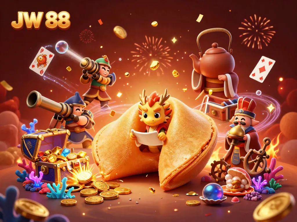 Experience the thrill of JW 88 with a dynamic scene of fortune, gold, and dragon guardians