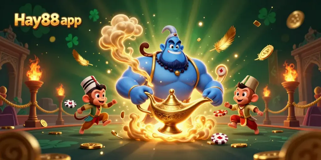 Experience the excitement of the Hay88 app with a dynamic 3D casino-themed illustration.