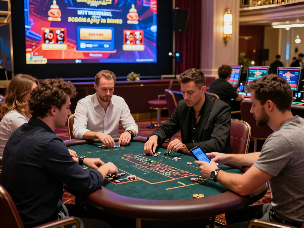Giocatori nei migliori siti non AAMS mentre si divertono in un casinò online elegante.