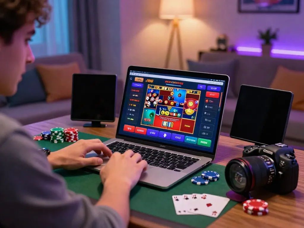 Online gambling on https://ku88vt.com/ with a player engaging at home in an inviting space.