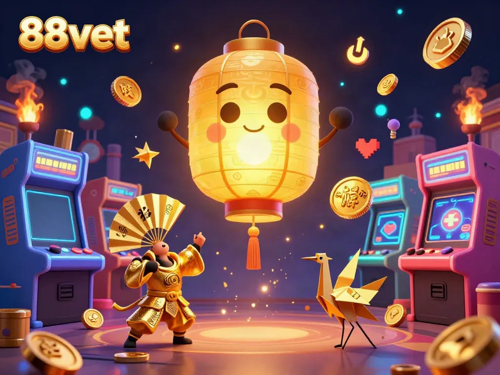 Engage in vibrant gaming action with 88vbet amidst golden lantern spirits in a magical casino.