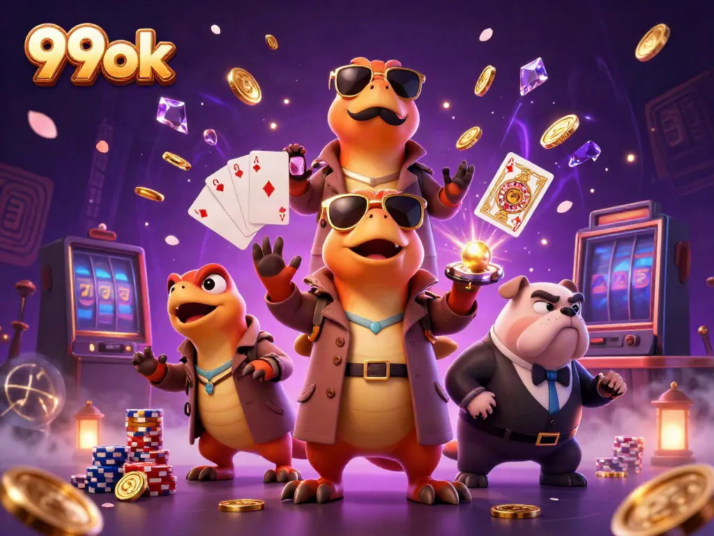 Experience thrilling moments at 99ok with raptors sneaking into a VIP casino lounge amidst golden coins and jewels.