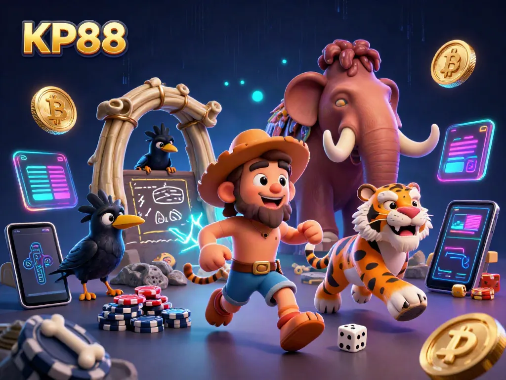 Experience the KP88 casino adventure with a caveman and sabertooth duo!