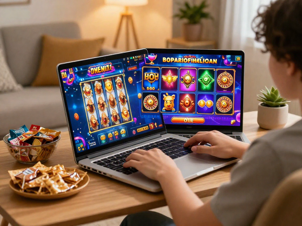 Scena online di un utente che gioca in casinò siti non AAMS, avvolto da grafiche colorate.