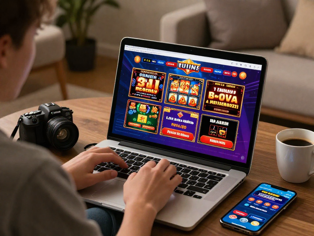 Scena di gioco d'azzardo online su un laptop con siti non AAMS e giochi vari in un ambiente accogliente.
