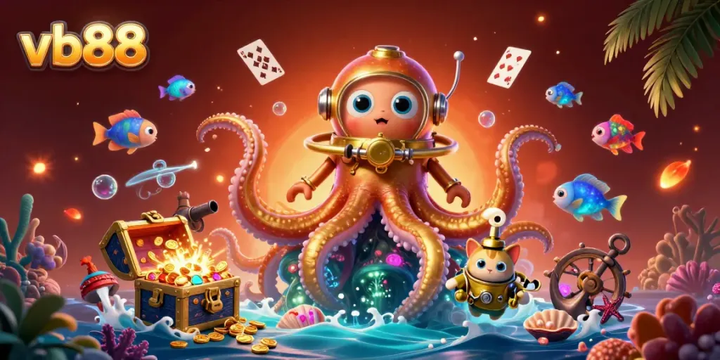 Experience exciting gameplay with vb88 as the colossal kraken brings treasure to life amidst vibrant underwater visuals.