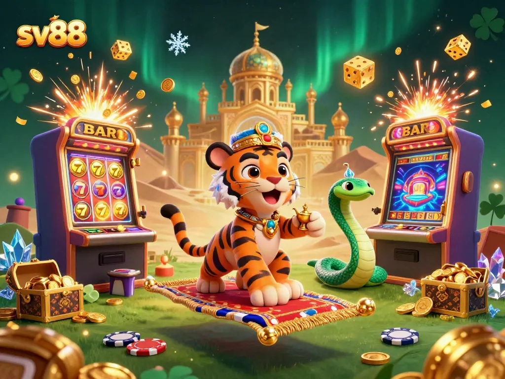 Spin the reels of sv88 alongside the tiger sultan and genie in a vibrant casino world.