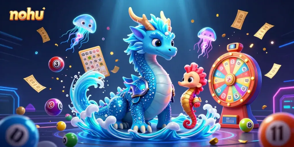 Join the vibrant world of nohu, featuring a dragon and seahorse in a lively casino sea illustration.