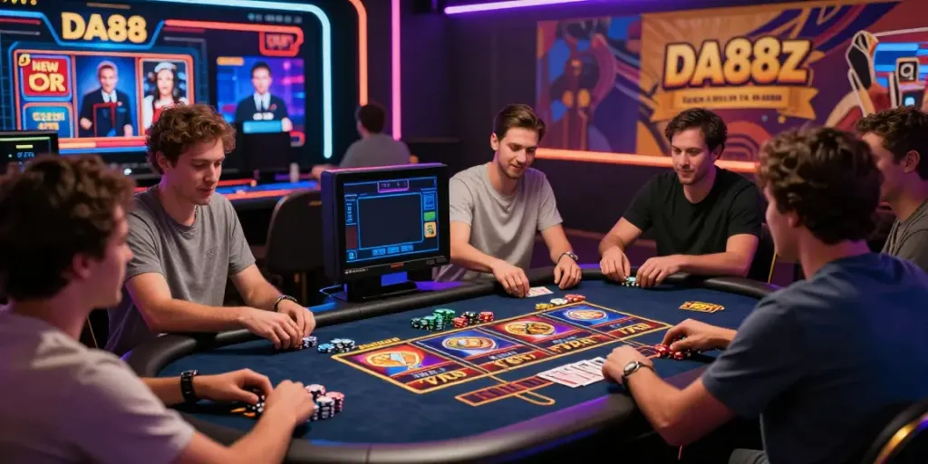 Exciting gaming scene at DA88 with players engaged in diverse casino games, showcasing the online entertainment experience.
