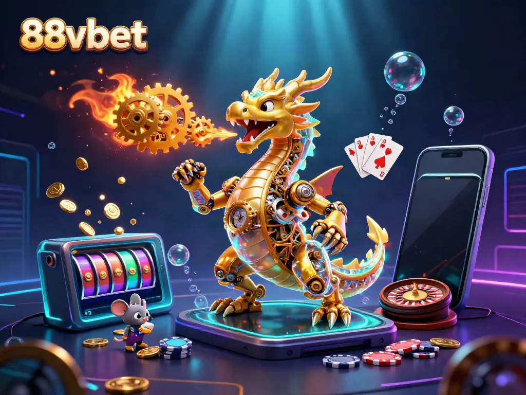 Experience thrilling gaming action with 88vbet featuring a biomechanical dragon and exciting casino elements.